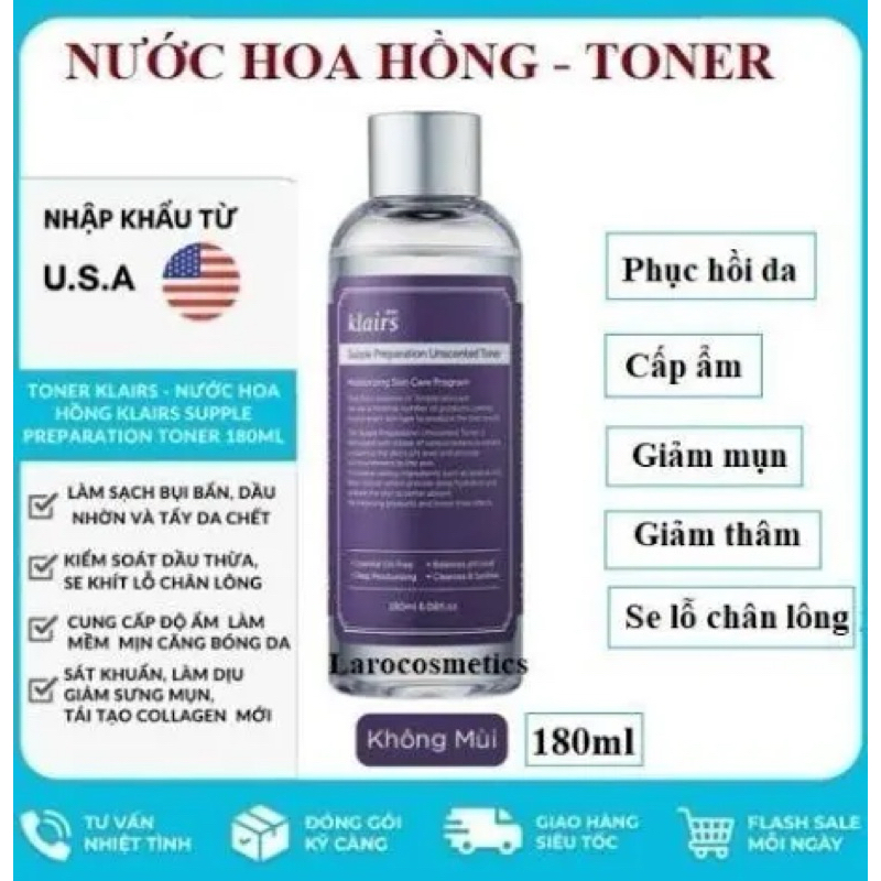 Nước hoa hồng Dear, Klairs Supple Preparation Unscented Toner 180ml Nước hoa hồng không mùi Dear, Kl