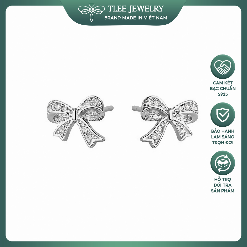 Khuyên tai bạc nữ TLEE nơ nhỏ đính đá lấp lánh TLEE JEWELRY B0530