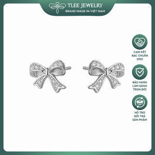 Khuyên tai bạc nữ TLEE nơ nhỏ đính đá lấp lánh TLEE JEWELRY B0530
