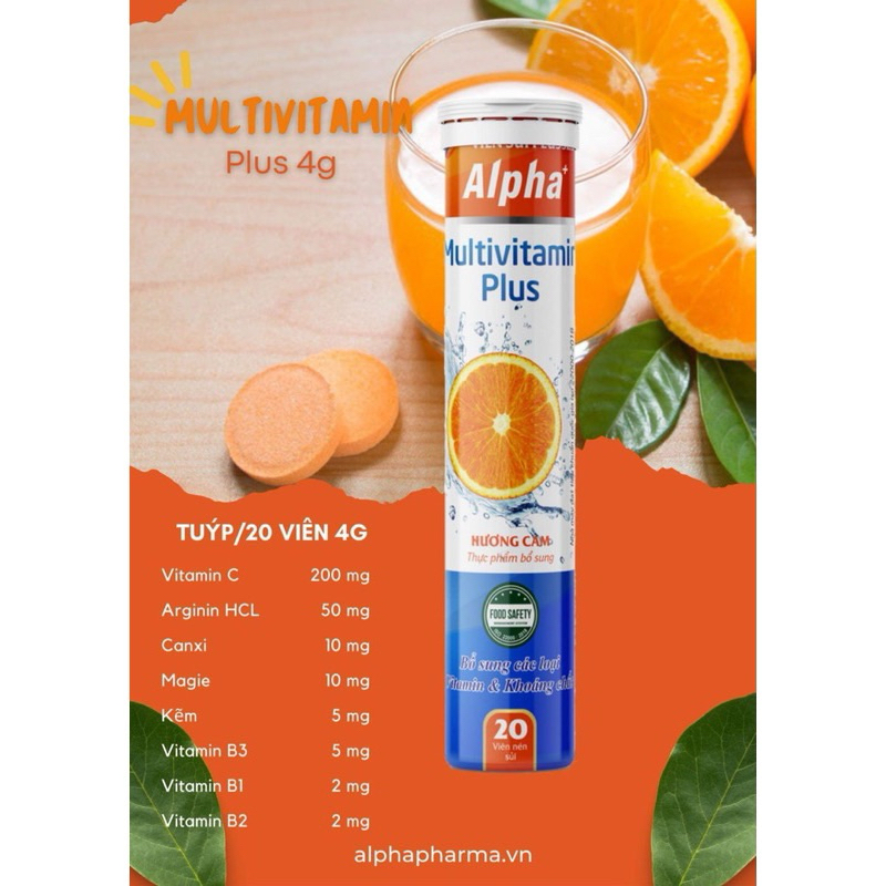 [Tuýp 20 viên] C Sủi Multivitamin Pluszzs Vị Cam + Chanh leo + Chanh tươi - Tăng cường sức đề kháng, bổ xung Vitamin C