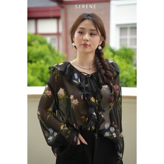 Áo hoa cổ bèo OPHELIA chất voan mỏng mát cao cấp tiểu thư sang trọng 19040 by Serene