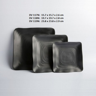 Dĩa vuông 3 size nhựa Melamine màu đen nhám (DV117N/DV118N/DV119N)