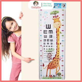 Giấy decal dán tường đo chiều cao và thị lực hình hươu cao cổ cho bé
