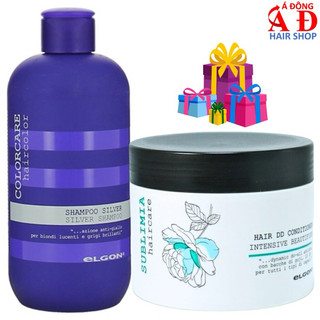 Dầu gội khử vàng Elgon Silver 300ml + Dầu ủ Elgon Sublimia phục hồi tóc tẩy 500ml