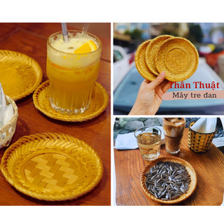 Đĩa tre đựng hạt hướng dương màu hun khói, đĩa tre hun khói đựng đồ ăn vặt-Mây Tre TT