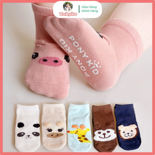 Tất cao cổ thu đông Pony Kid chất len dày dặn ấm áp đế chống trơn trượt hoạ tiết hình thú cho bé từ 0-3 tuổi