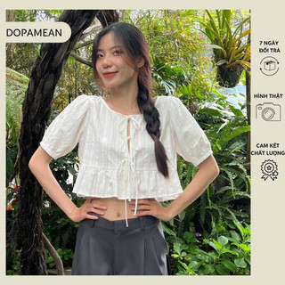 Áo mini babydoll form ngắn phối nơ chất cotton thêu sọc