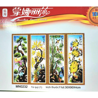 tranh thêu chữ thập tứ quý xuân hạ thu đông MN0232