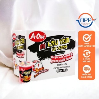   1 Thùng  Mì A-One Lẩu Tôm Ớt Xanh 12 Ly 65g 
