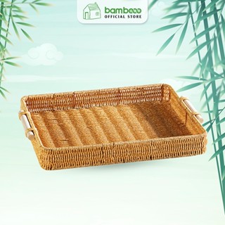Khay nhựa giả mây 2024 BAMBOOO ECO khay đựng hoa quả bánh kẹo decor chụp ảnh cổ điển