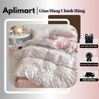 Bộ Chăn Ga Gối Cotton Living 100% Hoa Lá Hồng Xanh Vàng