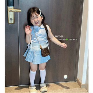 Váy Bé Gái, Set Áo Polo Cotton Có Nơ Cộc Tay Phối Chân Váy Tennis Có Lót Phong Cách Hàn Quốc Cho Bé 10kg-30kg Pinkykids