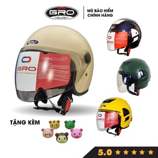 Mũ bảo hiểm 3/4,nón bảo hiểm chụp tai có kính chắn gió GRO 818KN gọn nhẹ hàng chính hãng kính màu trà và kính trong xịn