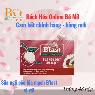 Thùng 48 hộp sữa ngũ cốc lúa mạch b'fast hương vải 180ml