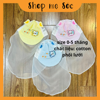 Mũ nón cho bé sơ sinh có khăn voan che mặt an toàn phối lưới hình voi cho bé 0-5 tháng mesocshop