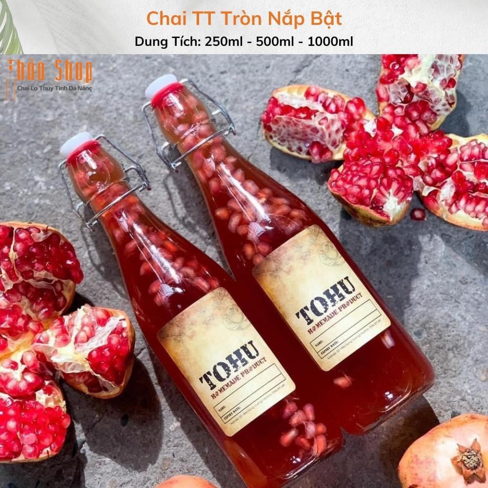 Chai Thủy Tinh Tròn Nắp Bật 500ml