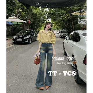 Áo sơ mi đũi mềm nơ tay dài
