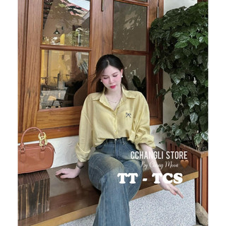 Áo sơ mi đũi mềm nơ tay dài