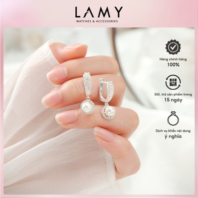 Khuyên tai bạc nữ LAMY Elegant Pearl Hoop Silver Earrings 3252 - Khuyên tai bạc ta