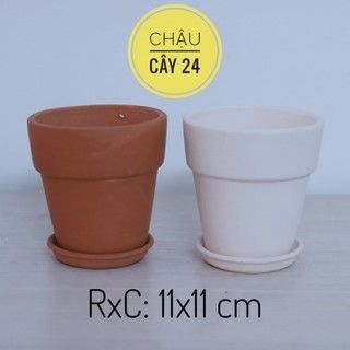 Chậu đất nung 11x11 cm (KÈM DĨA LÓT) trồng cây cảnh mini, sen đá, xương rồng