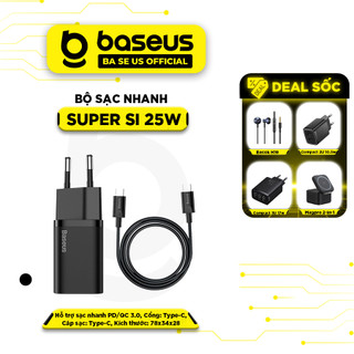 Bộ sạc nhanh type-c baseus super si 25w kèm dây sạc nhanh hai đầu pd/ qc3.0 quick charger, with cable