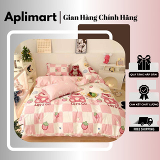 Bộ Chăn Ga Gối Cotton Living 100% Hoa Lá Họa Tiết Ngộ Nghĩnh Cho Bé
