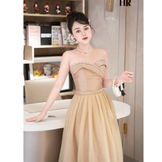 Đầm đi dự tiệc, váy dự tiệc dáng quây cúp ngực đính viền đá bling bling tafta phối voan lưới công chúa thiết kế tiểu thư