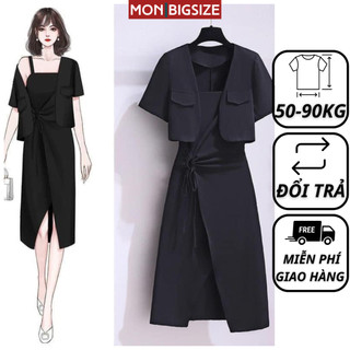 Set đồ bộ bigsize nữ dự tiệc đi chơi kiểu 2 dây áo khoác xoắn eo vải cotton mềm mịn MON big size 50 - 90kg