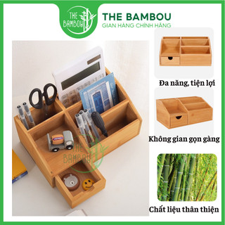  Hộp đựng bút để bàn bằng gỗ tre cao cấp kệ gỗ đựng đồ có ngăn kéo để bàn cao cấp 