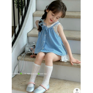 Váy Bé Gái, Set Bộ Sọc Caro Thô Đũi Viền Ren Kèm Chân Váy Bí Hot Trend Phong Cách Hàn Quốc Cho Bé 7-24kg Pinkdykids