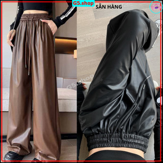  Quần Da nâu đen dài lưng cao ống rộng kiểu dáng thời trang dành cho Nam Nữ - Quần Ống Xuô