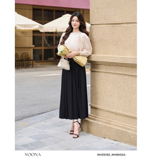 Chân váy dài dáng xoè dập ly chất twill silk yoona - nh8x024