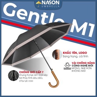 Ô thẳng cao cấp Nason Gentle-M1 tay cầm gỗ sang trọng, vải chống thấm, ngăn 99% UV, tán rộng 120cm