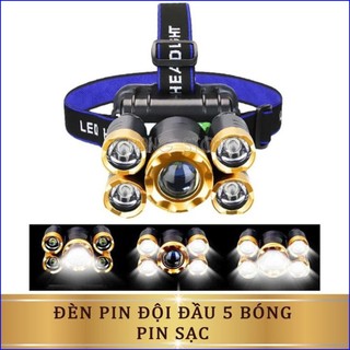 Đèn Pin Đội Đầu 5 Bóng Siêu Sáng Chống Nước Kèm Sạc( kèm dây đeo trán và dây sạc)