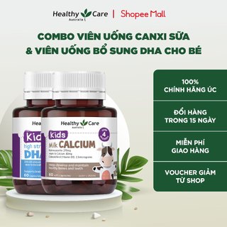 Combo viên uống canxi sữa healthy care kids milk calcium 60 viên & viên uống bổ sung dưỡng chất healthy care dha 60 viên