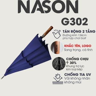 Ô 2 tầng tán siêu rộng 134cm cao cấp G302 NASON Chống lật, Chống thấm nước, Tay cầm gỗ sang trọng