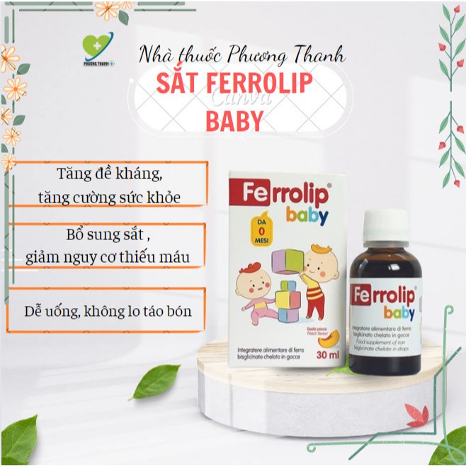 Sắt Siro Ferrolip Baby Vị Đào Thơm Ngon Cho Bé Lọ 30 ML