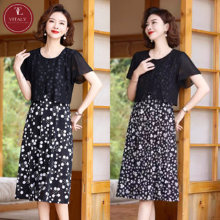 Đầm Trung Niên Sang Trọng Cao Cấp VITALY, Váy Nữ Cho Mẹ Đẹp Đi Chơi Dự Tiệc Du Lịch Dáng Dài Suông 40,50,60 Tuổi D3