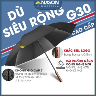 Ô dù che mưa nắng cao cấp tán siêu rộng 134cm G30 NASON UMBRELLA, tay cầm gỗ khắc tên theo yêu cầu