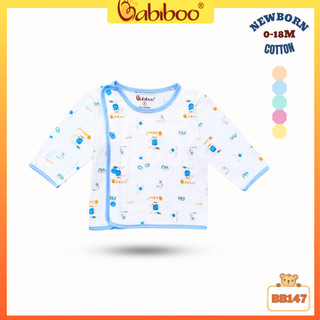 Áo sơ sinh dài tay BABIBOO, áo bác sỹ sơ sinh in hình dễ thương BB147