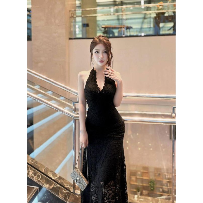 Váy Ren Cổ Yếm Dáng Dài Xoè Hở Lưng Diện Dự Tiệc Sự Kiện Sang Trọng Nữ Tính Siêu Tôn Dáng VÁY THIẾT KẾ BẢO ANH