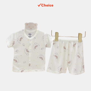 Bộ cộc tay sơ sinh Choice Việt Nam HTH21 có cài cúc chất peptit mềm mát cho bé