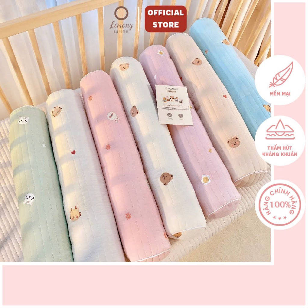 Gối ôm dài trần bông cho bé Monona, chất liệu cao cấp thoáng khí, vỏ tháo rời dễ dàng-Lemony