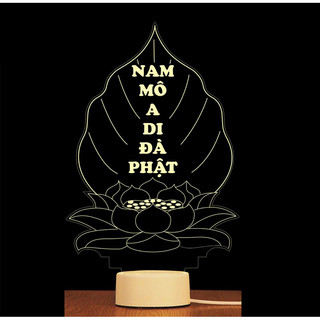 Đèn led chữ nam mô a di đà phật hoa sen lá bồ đề cao 32cm