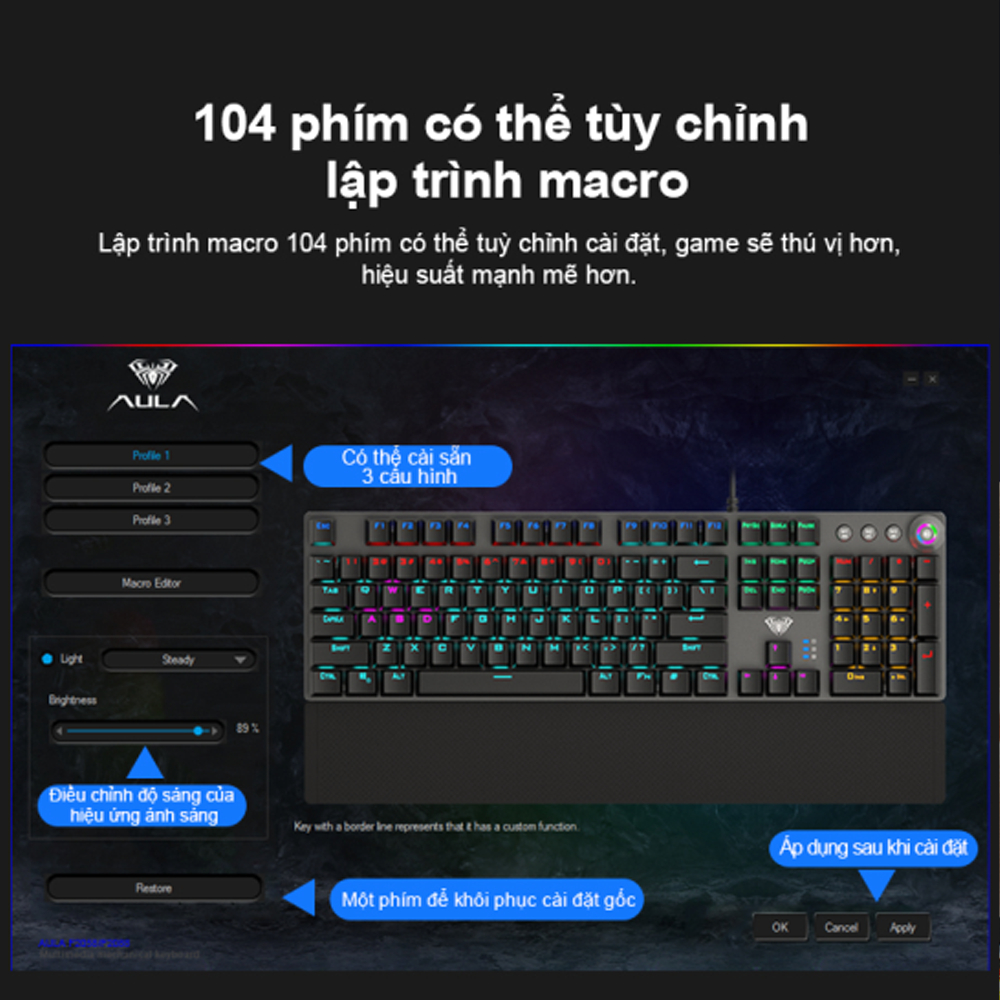 Bàn Phím Cơ Gaming Có Dây AULA F2058 Vỏ Kim Loại Led Rainbow Fullsize 104 Phím có Núm Vặn Nút Media | BigBuy360 - bigbuy360.vn