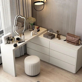 Bàn Trang điểm - Bàn làm việc đa năng thông minh kèm tủ đưng đồ 6 học kéo gỗ MDF cao cấp