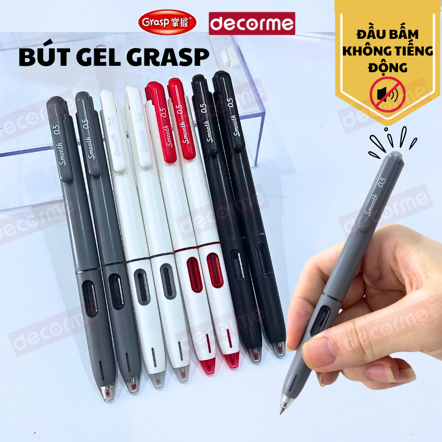  Bút gel bấm Grasp đủ mẫu Decorme mực đen đỏ ngòi 0.5mm bút bấm chống ồn phong cách basic viết cực thích 
