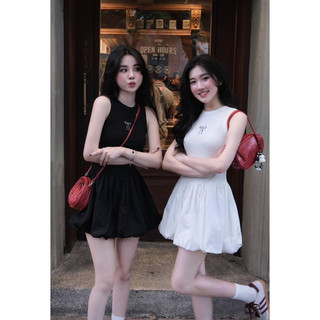 Đầm KYLIE - Đầm bí trắng đen nơ ngực