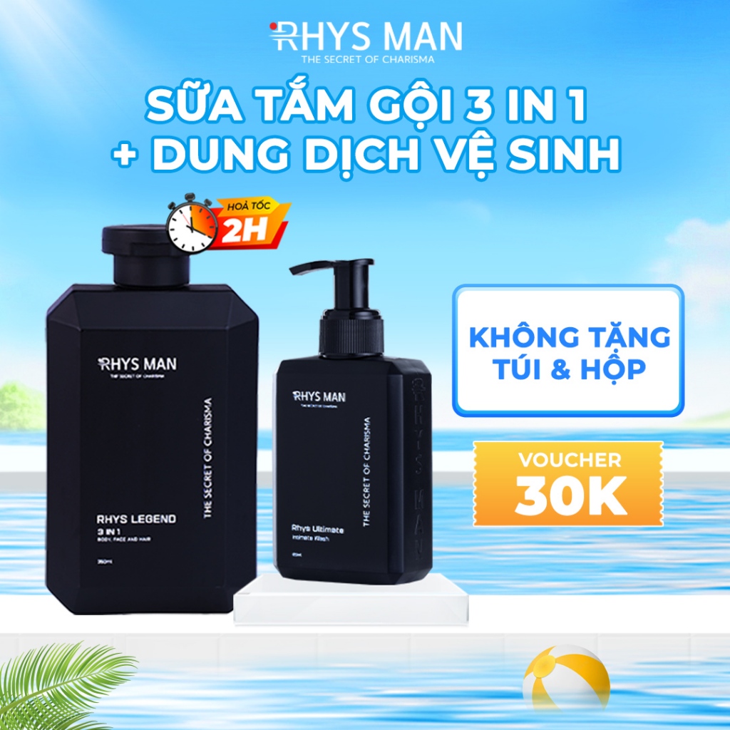 Sữa tắm gội nam 3in1 Rhys Man 350ml & Dung dịch vệ sinh nam bạc hà 120ml Rhys Ultimate RHYSMAN