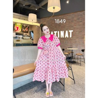 Đầm babydoll mặc dạo phố chất lụa mềm mịn áo cổ tròn bèo nhọn tay ngắn họa tiết in hoa trẻ trung xinh xắn